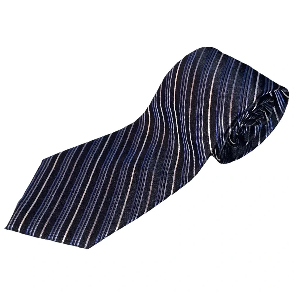 Calvin‎ Klein Men's necktie 100% Silk Blue/Black/White Striped 58